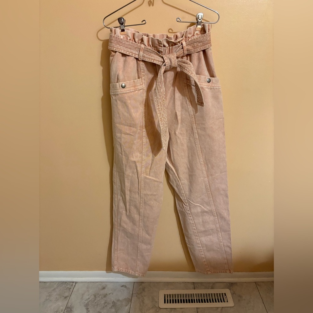 Sea New York Metta Acid Wash High Rise Paperbag Jeans in Peach